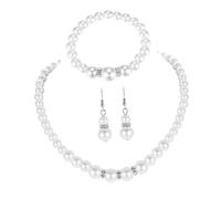 NHYHEHMR 1set Elegant Pearl Collier Bracelet Bracelet Bridal Wedding Jewelry Kit avec tour de cou et Dangler présent pour les femmes et le design de perles classiques