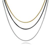 NHYHEHMR 3 Pcs Chain for Men,3mm Silver Black Stainless Steel Chains Jewelry Gifts for Mens Boys Womens Box Chain 18"/20"/24 Inches