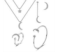 NHYHEHMR 925 Collier de lune et étoile Bracelet Boucles d'oreilles Ensemble de bijoux de mariage avec micro zircon pour femmes de bijoux de fête de mariage