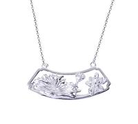 NHYHEHMR Accessories Vintage S925 Necklace for Women Clavicle Chain Hollow Embossed Lotus Leaf Lotus Pod Handmade Classical Hanfu Jewelry Women's Pendant Necklaces Charm Gift National Old Craft