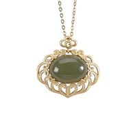 NHYHEHMR Accessories Vintage S925 Necklace for Women Hollow Out Plated Jade Ruyi Lock Handmade Classical Jewelry Women's Pendant Necklaces Charm Gift National Old Craft
