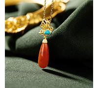 NHYHEHMR Accessories Vintage S925 Necklace for Women Red Agate Plating of Hollow Butterfly Handmade Classical Jewelry Women's Pendant Necklaces Charm Gift National Old Craft