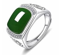 NHYHEHMR Anneau d'hommes et de femmes Ring Dinger Finger Emerald Green incrusté Calcédoine de style ethnique Modèle de dos Ring Men et femmes Boîte universelle
