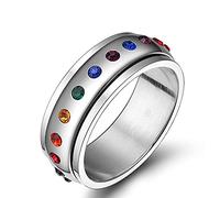 NHYHEHMR Anneau Unisexe Titane en acier arc-en-ciel Rotation Rotation Rotation Impossible de zircon coloré en acier inoxydable en acier inoxydable Classic Jewelry Gift