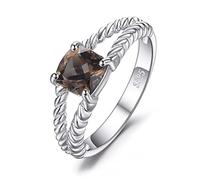 NHYHEHMR Anneaux de quartz fumé naturel pour femmes Rope Solitaire Gemstone Jewelry Engagement Band