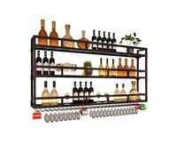 NHYHEHMR Armoire à vin Mural Barre d'étagère de Rangement en Fer Noir en métal avec Champagne en Verre de Rangement en Verre étagères Nizer pour la Cuisine de Bar (80x23x ...)