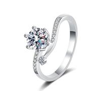 NHYHEHMR Bague de fiançailles unique, anneaux minces pour les femmes blanches avec 6 dents blancs 2ct, laboratoire à forme ronde diamant