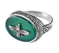 NHYHEHMR Bague Ouverte en S925 en Vintage Style Palais en Thaïlandais Aigle Volant Agate Verte Bague Femme Cadeaux Pour AmoureuxBague aigle volant en agate ve