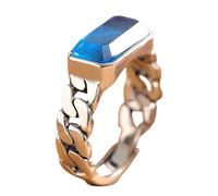 NHYHEHMR Bagues ouvertes réglables pour femme - Chaîne rétro incrustée rectangulaire en corindon bleu - Bijoux pour dîner, fête, mariage, A