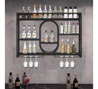 NHYHEHMR Bar Rack à vin Mural avec Porte-Verre à vin Suspendu, étagères flottantes avec Cintre en Verre, étagère d'affichage à la Bouteille d'alcool léger à LED, Porte-étapes de Rangement à vin pour