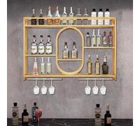 NHYHEHMR Bar Rack à vin Mural avec Porte-Verre à vin Suspendu, étagères flottantes avec Cintre en Verre, étagère d'affichage à la Bouteille d'alcool léger à LED, Porte-étapes de Rangement à vin pour