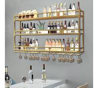 NHYHEHMR Bar Rack à vin Mural monté avec Porte-Verre à vin, étagères à Barres flottantes, étagère d'alcool en Fer, étagère de Bar en métal, Porte-Verre à vin Mur