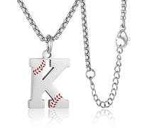 NHYHEHMR Baseball Initial for Boys Baseball A-Z Letter Charm Pendant Stainless Steel Chain 22+2 inch Personalized Baseball Gift for Men Women Girls
