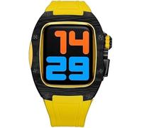 NHYHEHMR Carbon Fiber Titanium Alloy Watch Case Fluororubber Band，For Series 8/7/6/5/4/SE 45mm 44mm Replacement，Rm Style Watch Case Metal Crown Sport Strap Mod Kit