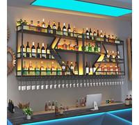 NHYHEHMR Casque à vin monté avec Porte-Verre, étagère d'alcool avec lumières LED, étagère de Bar, étagères flottantes pour Mur, Porte-étaux, Porte-Racks de Rangement en métal pour Les Caves à vin de