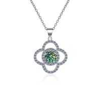 NHYHEHMR Collier trèfle en argent sterling S925 avec pendentif en moissanite de 1 carat pour femme Vert/bleu/jaune Cadeau pour mère et fille avec certificat