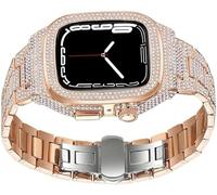 NHYHEHMR Diamond Watch Case+Metal Watch Strap Modification Kit for 8 7 6 5 4 SE, Fashion Business Band for Lady Women Girls,For Iwatch Series 44mm 45mm