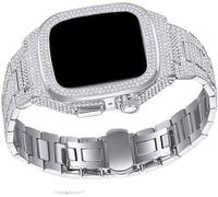 NHYHEHMR Diamond Watch Case+Metal Watch Strap Modification Kit for 8 7 6 5 4 SE, Fashion Business Band for Lady Women Girls,For Iwatch Series 44mm 45mm
