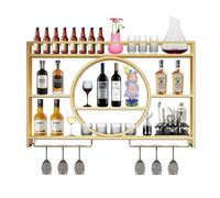 NHYHEHMR Étagère à barreau à vin Mural avec Porte-vin à vin, étagère de vin en Fer, étagères à Barres flottantes, étagère d'affichage de Bouteille d'alcool, Supports de Rangement Suspendus, Porte-vin