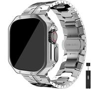 NHYHEHMR Étui de montre en acier inoxydable massif et sangle de montre , pour ultra 49 mm 8 7 6 5 4 SE 45 mm 41 mm 44 mm 40 mm Metal Butterfly Closurecover , pour iWatch 3 2 1 42mm