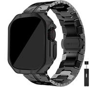 NHYHEHMR Étui de montre en acier inoxydable massif et sangle de montre , pour ultra 49 mm 8 7 6 5 4 SE 45 mm 41 mm 44 mm 40 mm Metal Butterfly Closurecover , pour iWatch 3 2 1 42mm