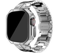 NHYHEHMR Étui de montre en acier inoxydable massif et sangle de montre , pour ultra 49 mm 8 7 6 5 4 SE 45 mm 41 mm 44 mm 40 mm Metal Butterfly Closurecover , pour iWatch 3 2 1 42mm