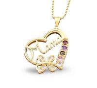 NHYHEHMR Exquisite Zircon Heart Shape Inlaid Lucky Butterfly Rainbow Crystal Pendant Mama Letter Necklace Birthday Love Gift -, Stainless Steel, No Gemstone