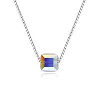 NHYHEHMR Fine Jewelry Multicolor Cube Bead Crystal Of Pendants Necklaces Simple Fashion S925 For Women