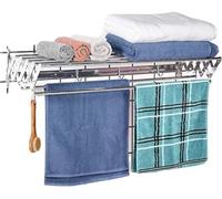 NHYHEHMR Foldable Expandable Drying Rack with Hooks for Balcony Bathroom Terrace 50cm Space Saving Clothes Drying Solution for Indoor & Outdoor Use