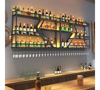 NHYHEHMR Grand casier à vin Mural, Barre des étagères flottantes avec Un Support de vin de Support en Fer léger à LED, Supports à vin à Grande capacité en métal, étagère d'affichage de Bouteille