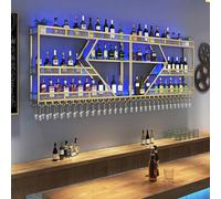 NHYHEHMR Grand casier à vin Mural, Barre des étagères flottantes avec Un Support de vin de Support en Fer léger à LED, Supports à vin à Grande capacité en métal, étagère d'affichage de Bouteille
