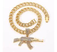 NHYHEHMR Hip Hop AAA CUBIC Zirconia Setting Bling Ice Out AK 47 Gun Model Pendentid Collier pour hommes Rappens de bijoux du rappeur