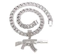NHYHEHMR Hip Hop AAA CUBIC Zirconia Setting Bling Ice Out AK 47 Gun Model Pendentid Collier pour hommes Rappens de bijoux du rappeur