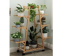 NHYHEHMR Japanese Style Solid Wood Plant Stand with Rollers - Retro Indoor/Outdoor Flower Pot Holder Versatile Storage Rack for Garden Balcony Corner & Living Room Display