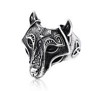 NHYHEHMR Nordic Viking Wolf Head en acier inoxydable Ring Retro Personnalité Totem Celtics Wolf Ring Amulet Jewelry Talisman Gift