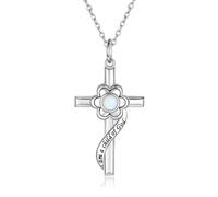 NHYHEHMR Opal Flower Cross Pendant Baptême Bijoux Premières cadeaux de communion pour les femmes fillette