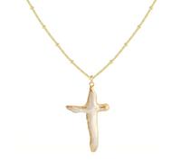 NHYHEHMR Pearl Cross for Women/Silver Plated Big Chunky Cross Pendant Layered Freshwater Pearl s Jewelry Gifts