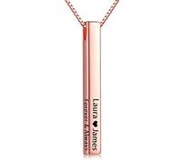 NHYHEHMR Personalized Bar Name for Women - Precious Metals Custom 4-Sided Engraved Inscriptions Text Vertical 3D Bar Pendant, Mother’s Day Christmas Jewelry Gifts for Girls Mom