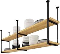 NHYHEHMR Plafonnage à vaillage Garage Garage Storage Rack Plant Plante, loft en Bois Suspendu à vins Bottle Rack Verre Verre, Mur Noir Suspendu étagère Flottante, pour Salle à Manger