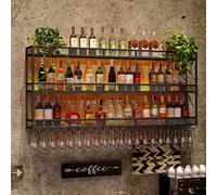 NHYHEHMR Pontage à vin Mural, étagère à Bouteille à 3 Niveaux avec Porte-étalons, Barre des étagères flottantes, Porte-vin pendante en Verre de vin Suspendu à vin multiplent