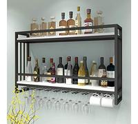 NHYHEHMR Porte-Verre à vin à 2 Couches monté sur Le Mur Industriel avec cloisons Rack de Bouteille en Fer pour Les Bars Caves à vin et Cuisines à Domicile