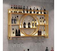 NHYHEHMR Rack à vin Mural en métal, Armoire à vin à vin Rond Suspendu, Porte-Rangement multifonctionnelle, étagère à Bouteille de vin de Style Vintage, avec Support de Verre à vin, pour Les Barres de