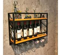 NHYHEHMR Rack à vin Mural Industriel, étagère à Bouteille à 2 Niveaux avec Porte-étapes, Porte-greffe de vin, Barre des étagères flottantes, Porte-Exposition de Rangement à vin Multi-Fonction