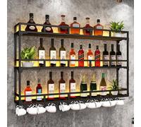NHYHEHMR Rack à vin Mural, Porte-Verre à vin en métal, étagère de Bouteille de vin avec Porte-étoue, étagères au Bar, Porte-Exposition de Rangement à vin Multi-Fonction