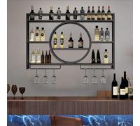 NHYHEHMR Rack de vin monté avec Porte-Verre à vin, étagère à vin en Fer, étagères à Barres flottantes, étagère d'affichage de Bouteille d'alcool avec lumière LED, Supports de Rangement Suspendus,