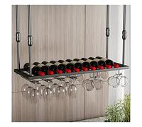 NHYHEHMR Rack de vin Suspendu avec Porte-vin en Verre et étagère, Plafond en métal réglable Bar à vin en Verre de vitrail, casier à vin monté sur Le Bar, Parfait pour Le café, Or, 60x30 cm