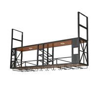 NHYHEHMR Rack de vin Suspendu Industriel avec Porte-Verre en Verre et étagère à Bouteille Mur à vin Mural pour Bar et Cuisine Armoire à vin Noir avec Porte-Verre 120x