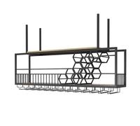 NHYHEHMR Rack en Verre à vin au Plafond, Bar Industriel étagère Flottante, Porte-vin Suspendue avec Porte-Verre, étagère d'affichage de Bouteille d'alcool, Porte-vin Murale, Porte-Plats, pour