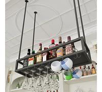 NHYHEHMR Rack en Verre à vin au Plafond, Supports de Bouteille à vin Suspendus réglables à la Hausse des Tasses à vin Habilleur de Rangement Organisateur de métal sous l'armoire de l'armoire à Tige