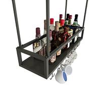 NHYHEHMR Rack en Verre à vin en métal, Porte-Verre à vin Suspendu à l'envers des Porte-Bouteilles à vin, Porte-vin réglable avec Porte-Verre, Plafond de vestiaire Noir Mat
